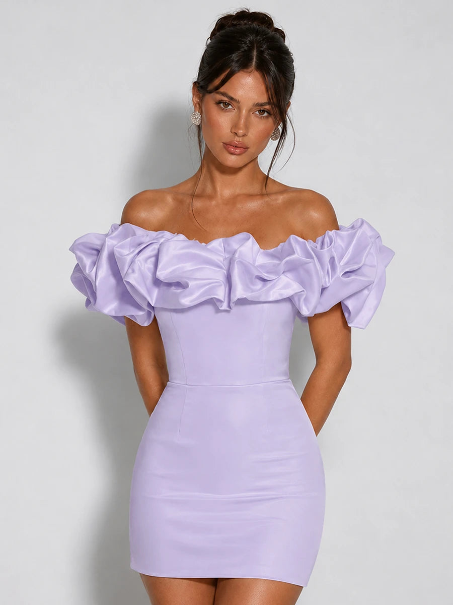 off the shoulder bodycon homecoming dress Ruffle Mini Saccity