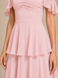 Off Shoulder Tiered Chiffon A-Line Bridesmaid Dress