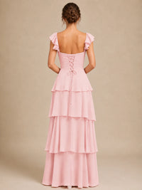 Off Shoulder Tiered Chiffon A-Line Bridesmaid Dress