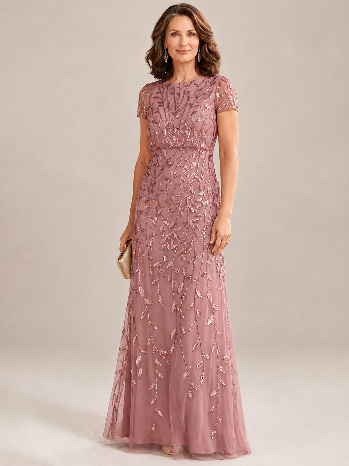 Short Sleeve Sequin Mother of the Bride Dress