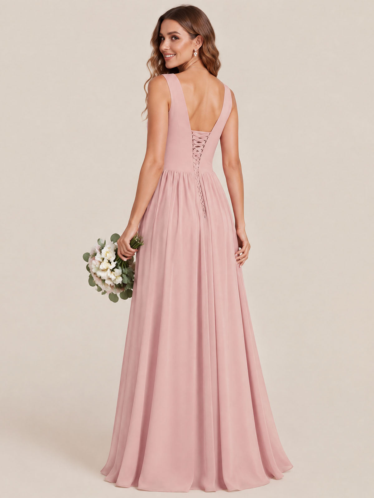 A-line Sleeveless Rucehd Chiffon Bridesmaid Dress with High Slit
