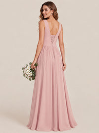 A-line Sleeveless Rucehd Chiffon Bridesmaid Dress with High Slit