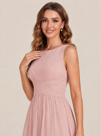 A-line Sleeveless Rucehd Chiffon Bridesmaid Dress with High Slit