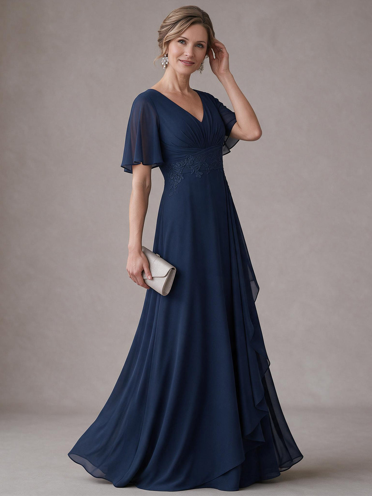 V-Neck Chiffon Lace Mother of the Bride Dresses