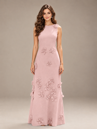 Light Blue 3D Floral Applique Sleeveless Maxi Dress