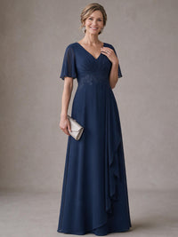V-Neck Chiffon Lace Mother of the Bride Dresses