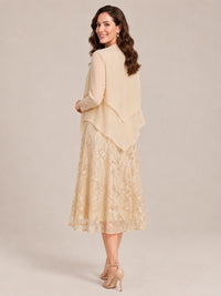 Tea Length Sequin Lace Mother of the Bride Dress with Chiffon Jacket