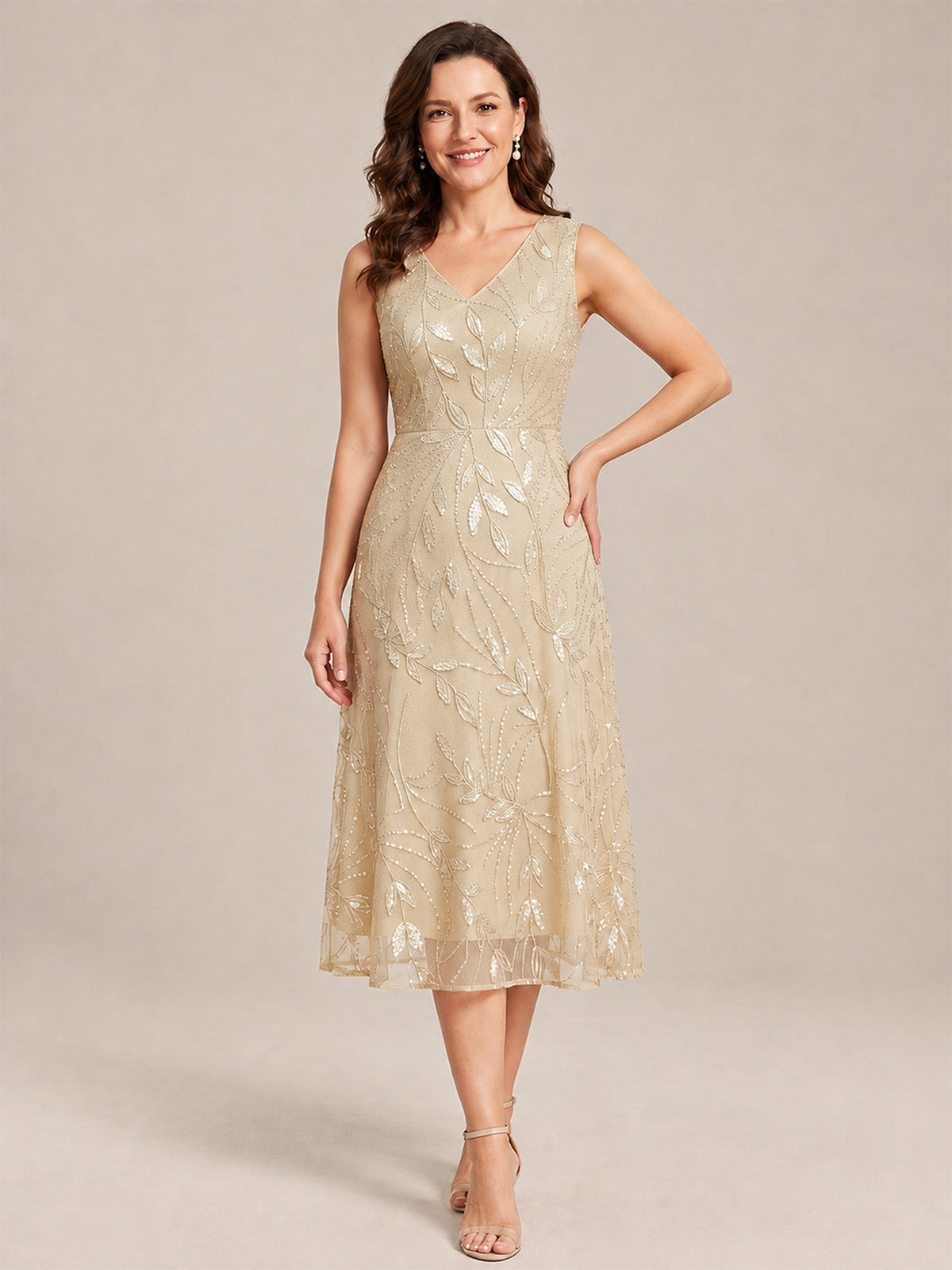 Tea Length Sequin Lace Mother of the Bride Dress with Chiffon Jacket