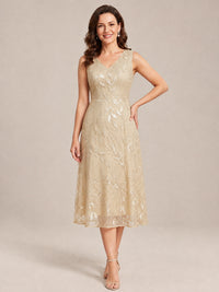 Tea Length Sequin Lace Mother of the Bride Dress with Chiffon Jacket