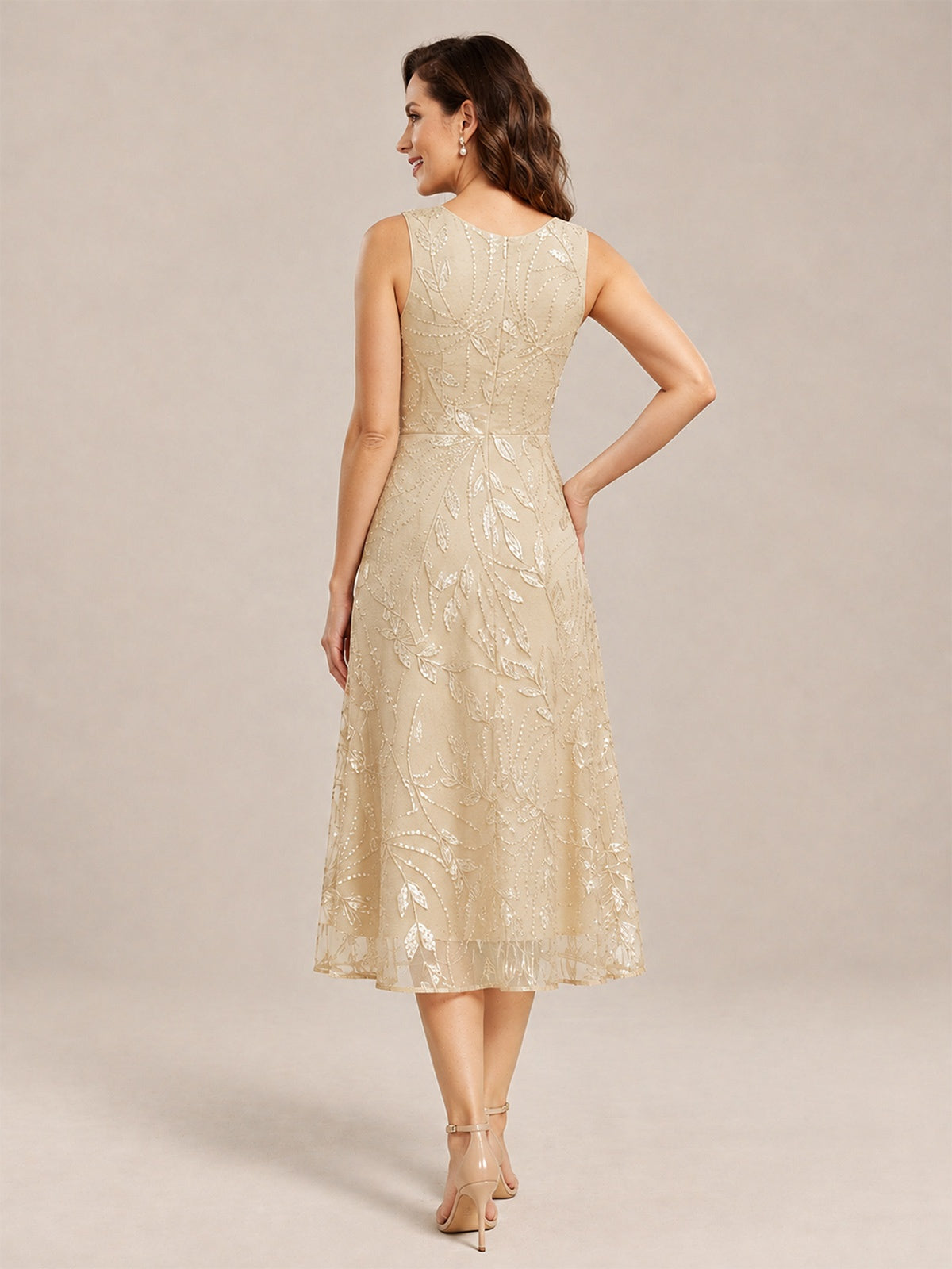 Tea Length Sequin Lace Mother of the Bride Dress with Chiffon Jacket
