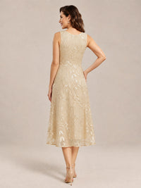 Tea Length Sequin Lace Mother of the Bride Dress with Chiffon Jacket