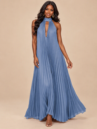 Rust Orange Pleated Halter Neck Maxi Dress
