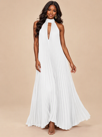 Rust Orange Pleated Halter Neck Maxi Dress