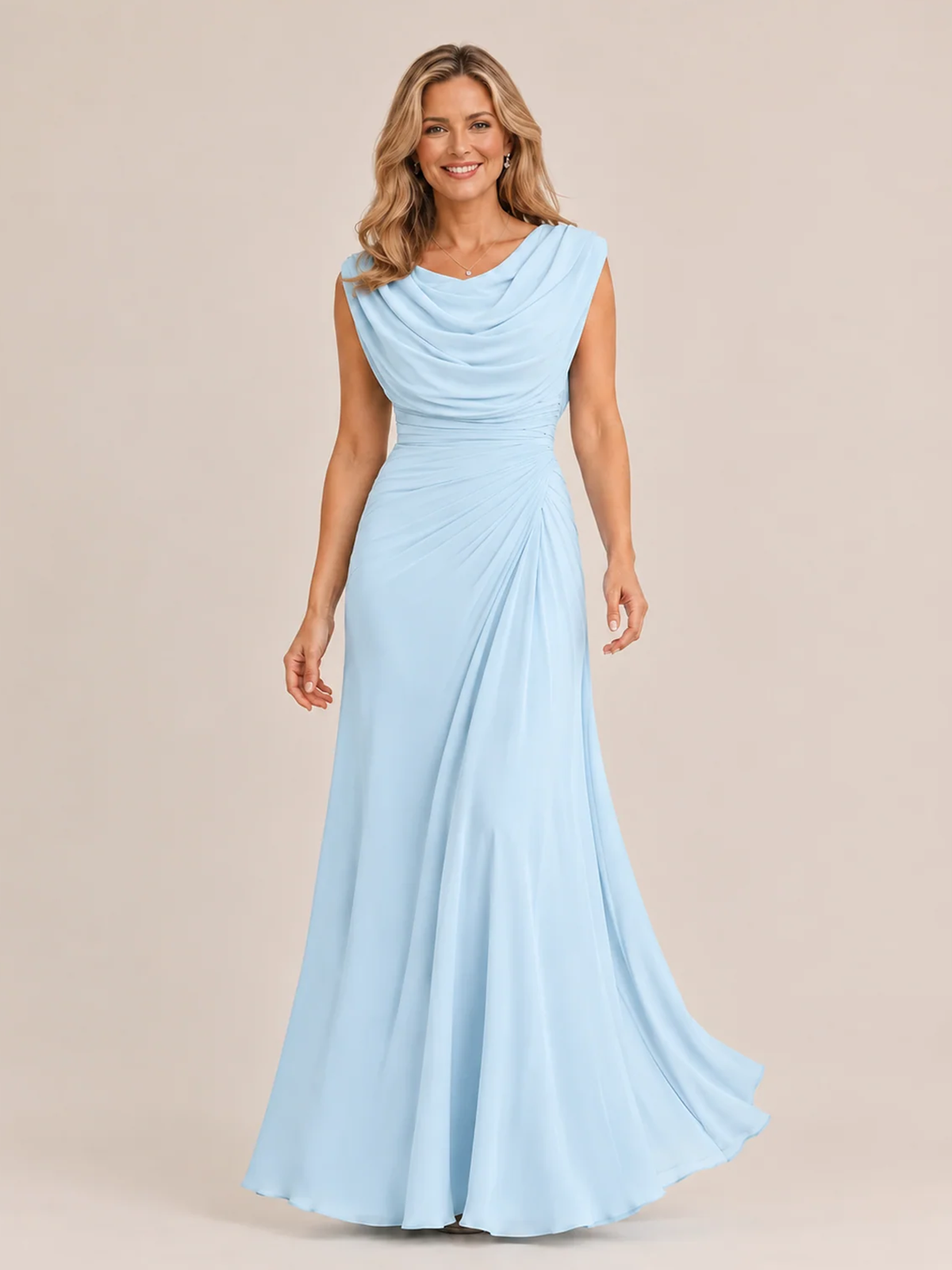 Cowl Neck Ruched Chiffon Mother of the Bride Dress