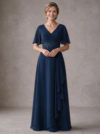 V-Neck Chiffon Lace Mother of the Bride Dresses