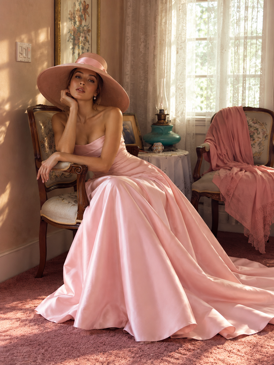 Blush Pink Strapless Satin A-Line Prom Dress with Ruched Bodice
