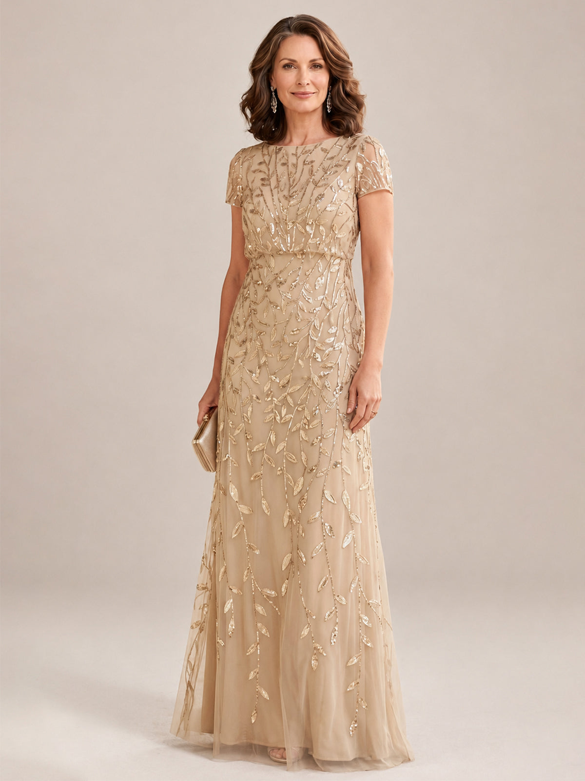 Short Sleeve Sequin Mother of the Bride Dress