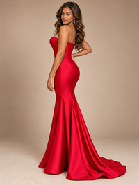 Red Strapless Satin Mermaid Prom Dress with Corset Bodice