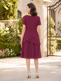 Tiered Chiffon Mother of The Bride Dress with Short Sleeve