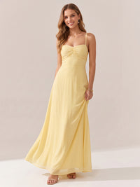 JOVELLEE Yellow Sweetheart Ruched Bust Chiffon Maxi Dress