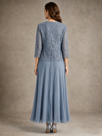 2-Piece Chiffon Mother of the Bride Dress with Lace Jacket