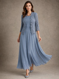 2-Piece Chiffon Mother of the Bride Dress with Lace Jacket