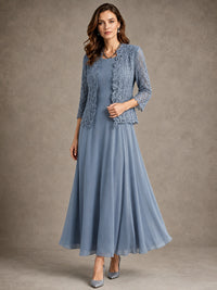 2-Piece Chiffon Mother of the Bride Dress with Lace Jacket