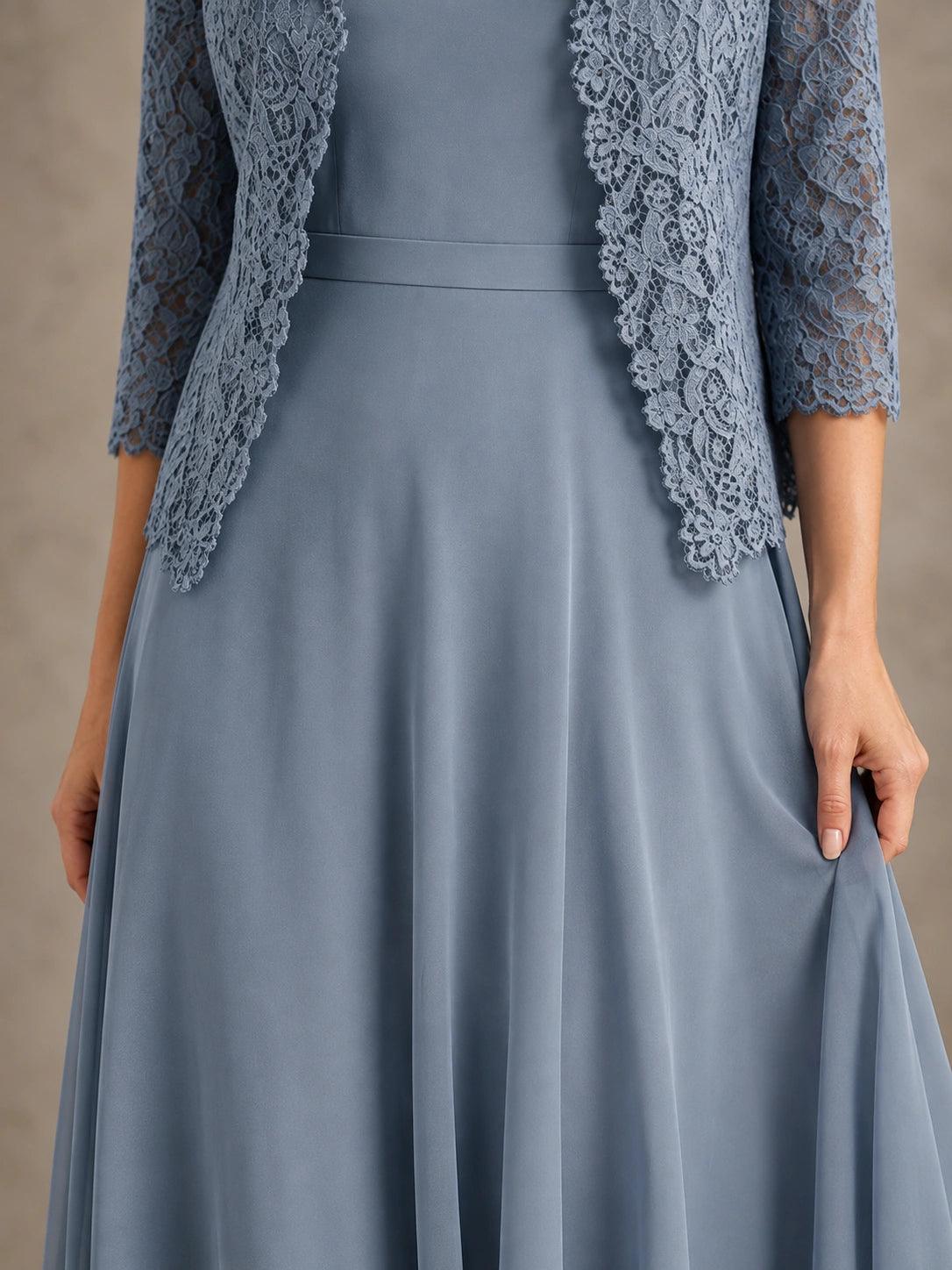 2-Piece Chiffon Mother of the Bride Dress with Lace Jacket