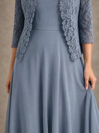2-Piece Chiffon Mother of the Bride Dress with Lace Jacket