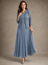 2-Piece Chiffon Mother of the Bride Dress with Lace Jacket