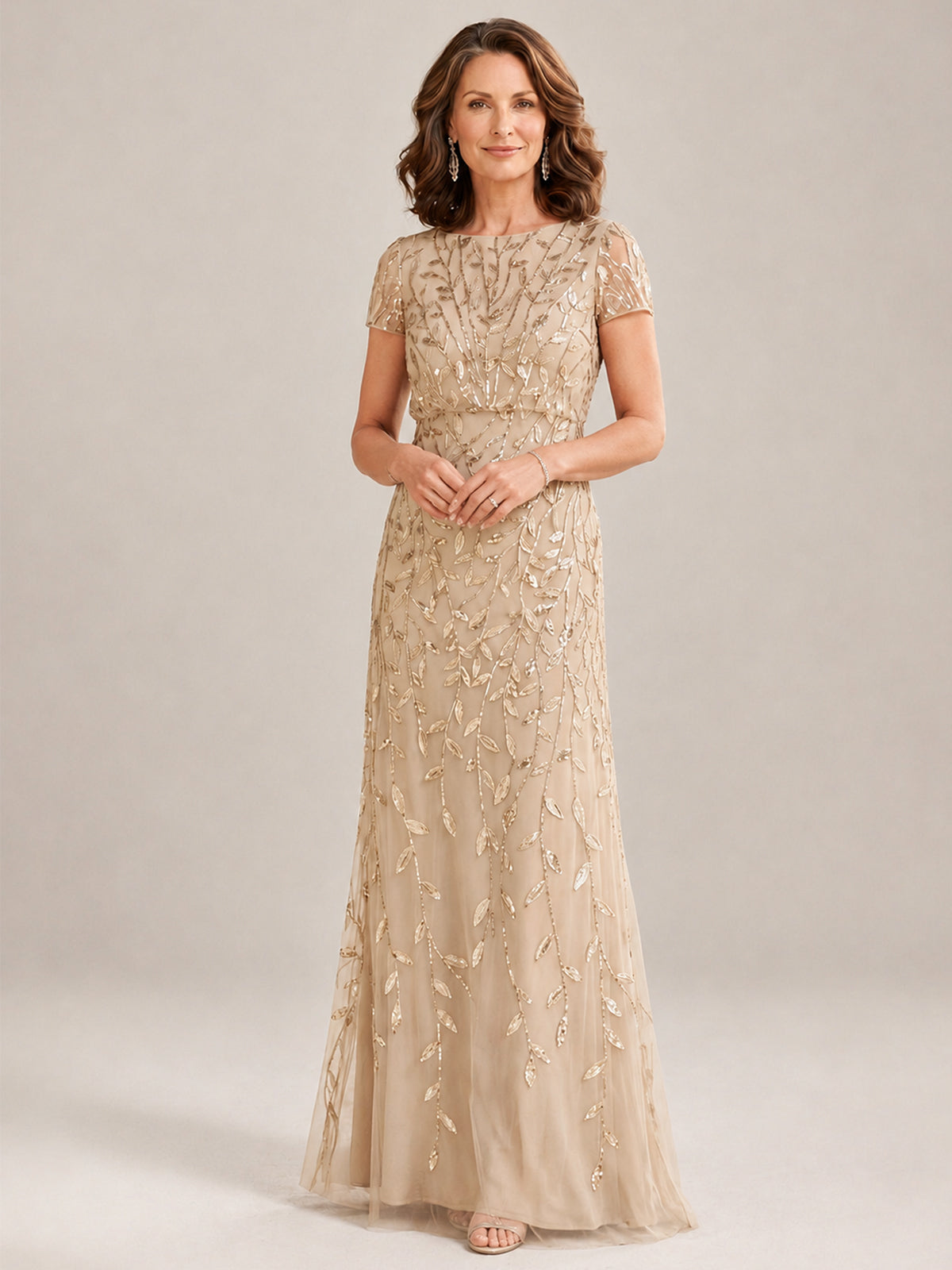 Short Sleeve Sequin Mother of the Bride Dress