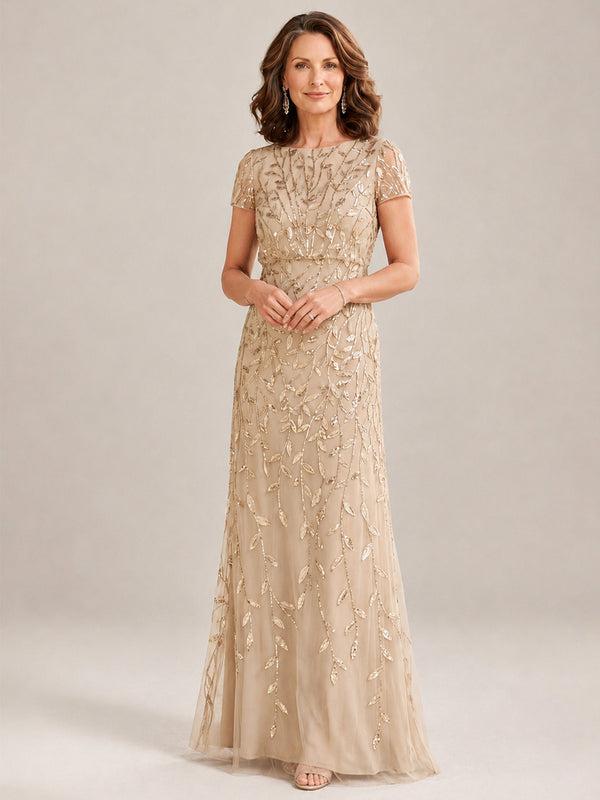 Short Sleeve Sequin Mother of the Bride Dress
