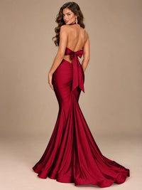Pink Halter Deep V-Neck Ruched Mermaid Prom Dress