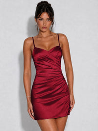 Satin Ruched Spaghetti Strap Homecoming Dress