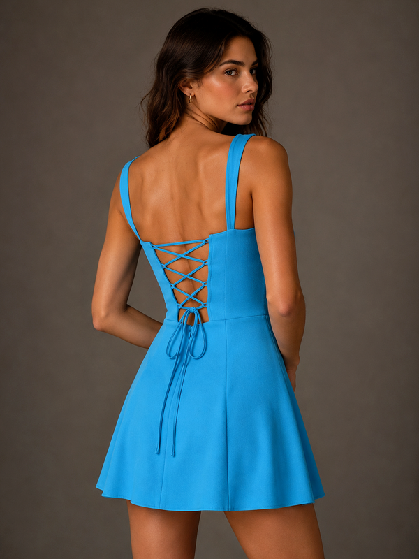 Blue Lace Bustier Mini Dress