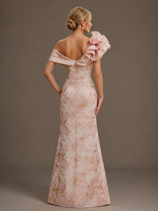 Blush Pink Floral Satin Mermaid Mother of The Bride Dress with Flower