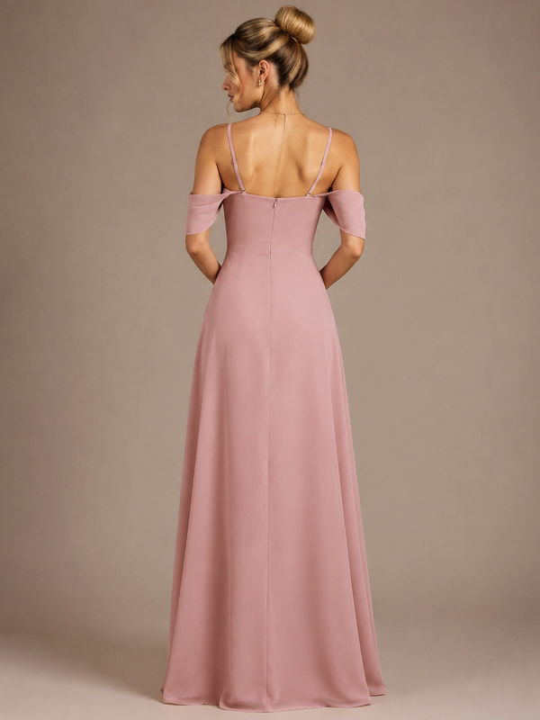 Dusty Rose Spaghetti Strap Maxi Dress with Ruffles Slit