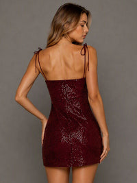 Navy Blue Sequin Spaghetti Strap Mini Dress