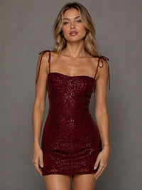 Navy Blue Sequin Spaghetti Strap Mini Dress