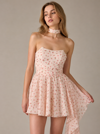 Pink Floral Strapless Mini Dress