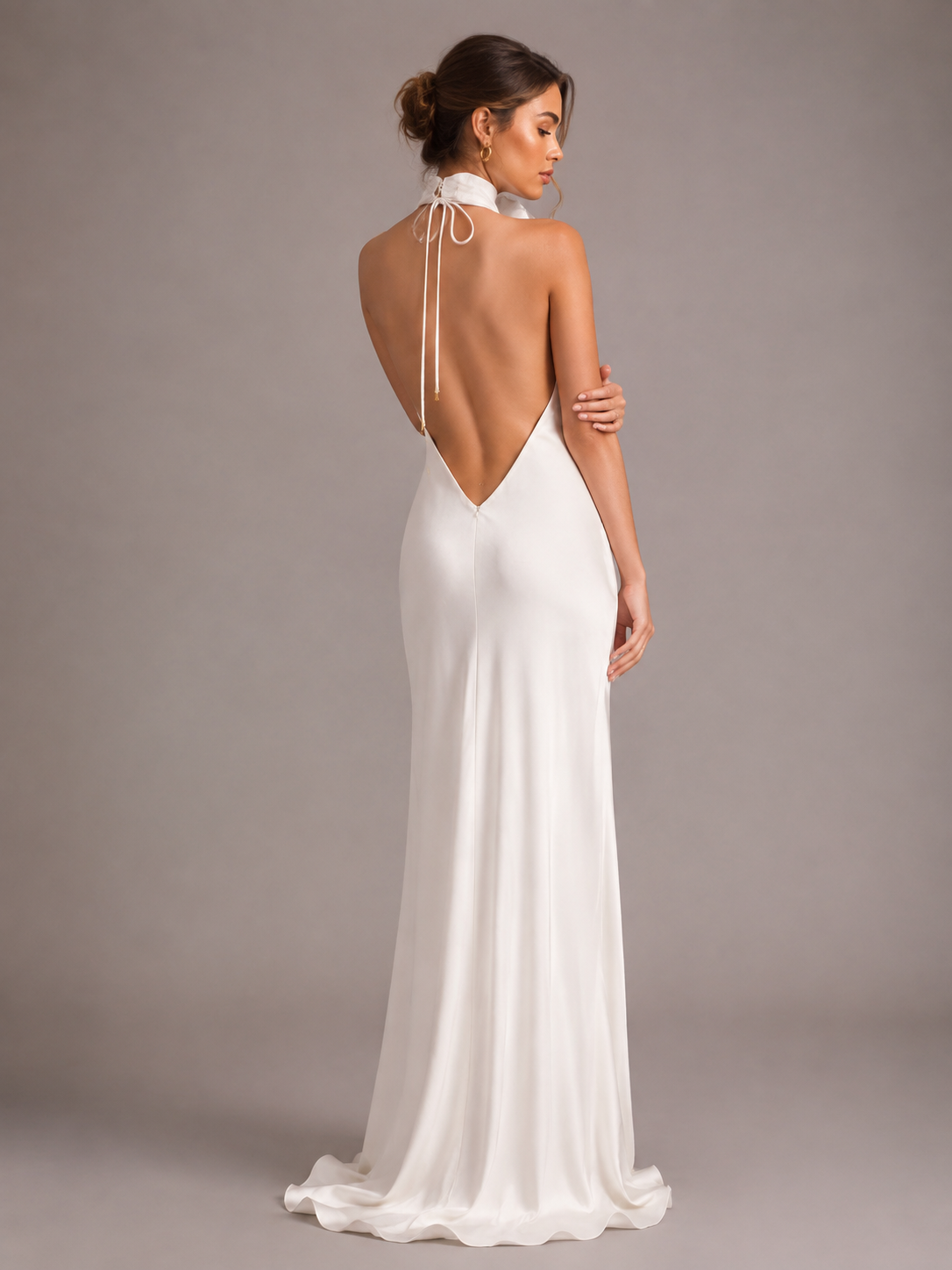 Ivory Floral Halter Satin Mermaid Maxi Dress