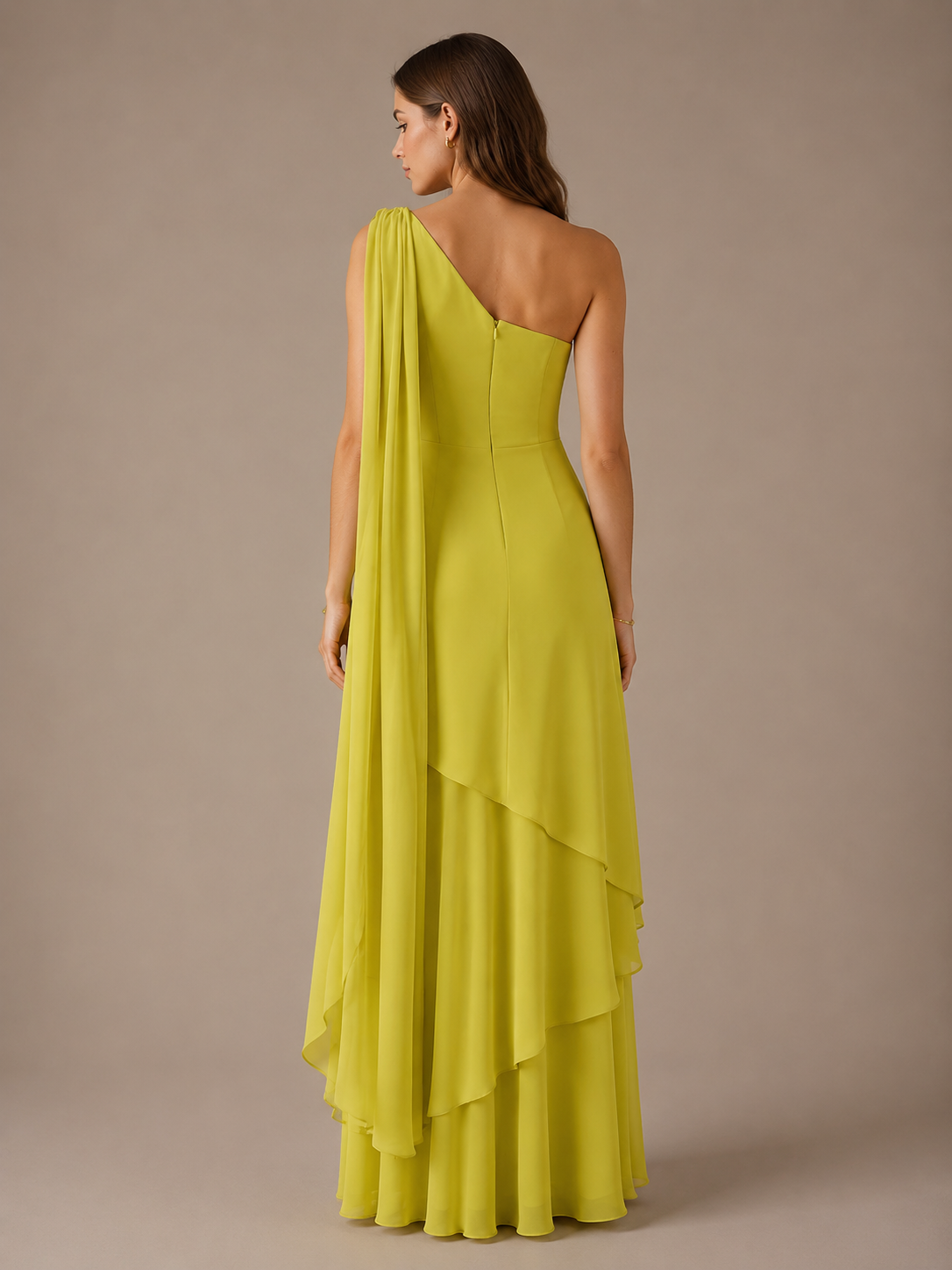 Lime Green One Shoulder Chiffon Maxi Dress