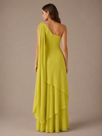 Lime Green One Shoulder Chiffon Maxi Dress