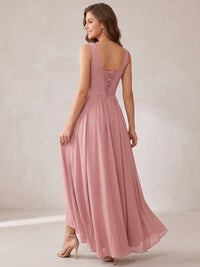 V-Neck High-Low Chiffon Bridesmaid Dress with Ruffles