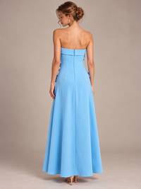 Yellow Strapless 3D Floral Appliques Maxi Dress