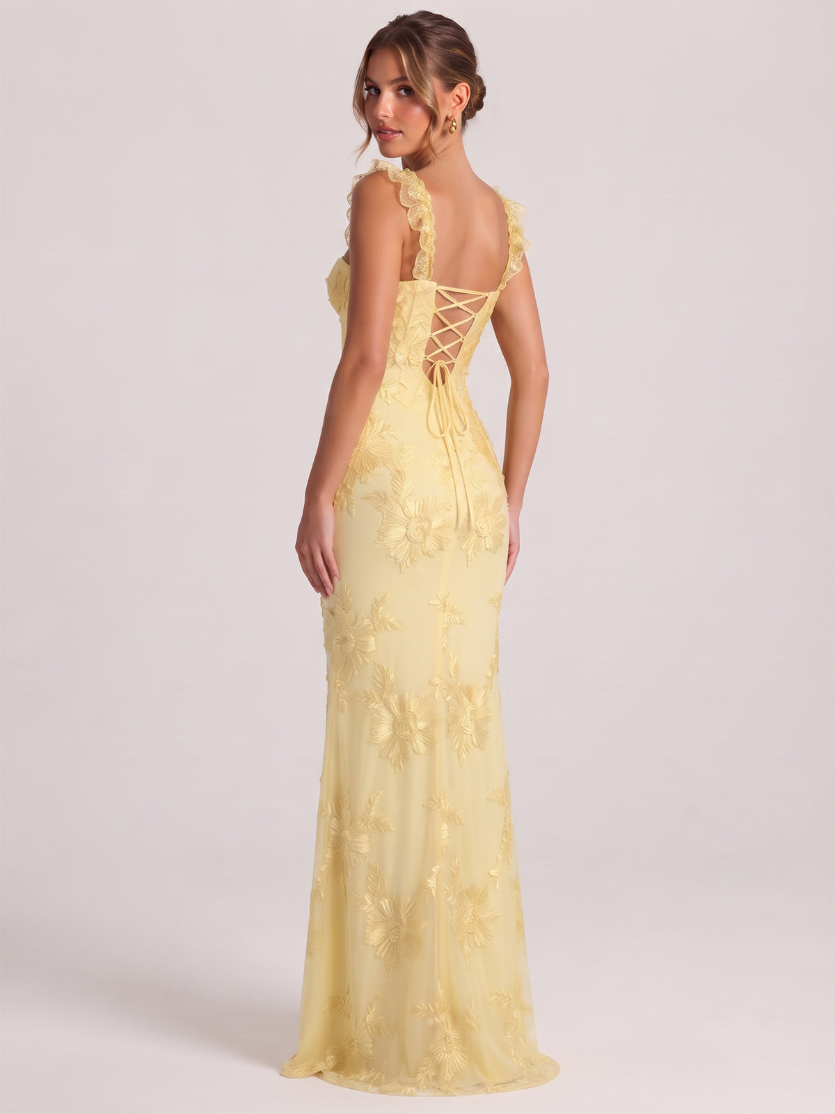 Sweetheart Floral Applique Corset Mermaid Prom Dress with High Slit