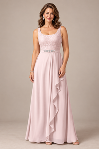 Blush Pink A-Line Mother of the Bride Dress with Lace Jacket and Ruffles