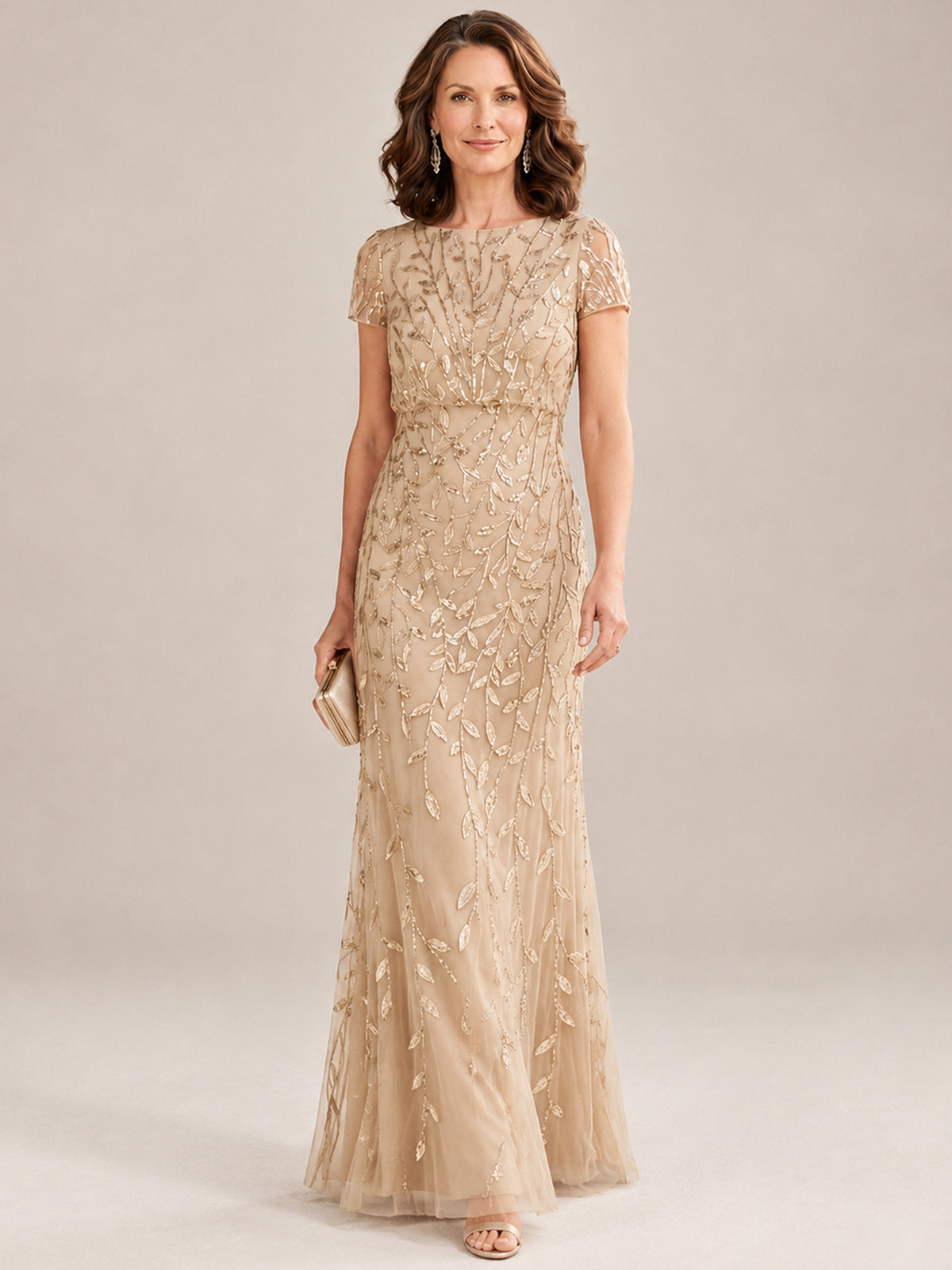 Short Sleeve Sequin Mother of the Bride Dress