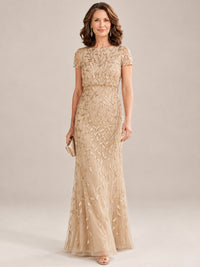 Short Sleeve Sequin Mother of the Bride Dress