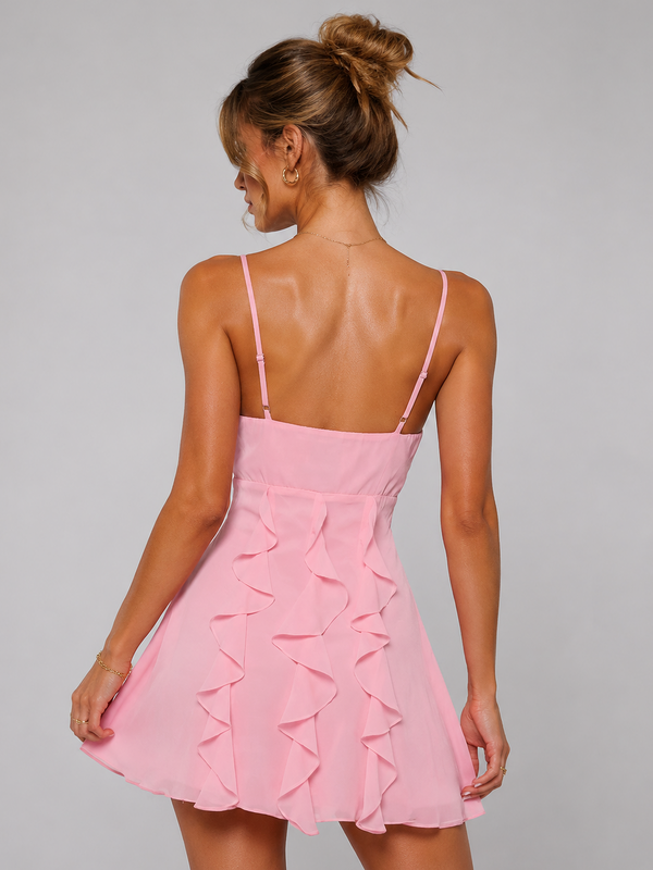 Blush Pink Ruffles Chiffon Mini Dress
